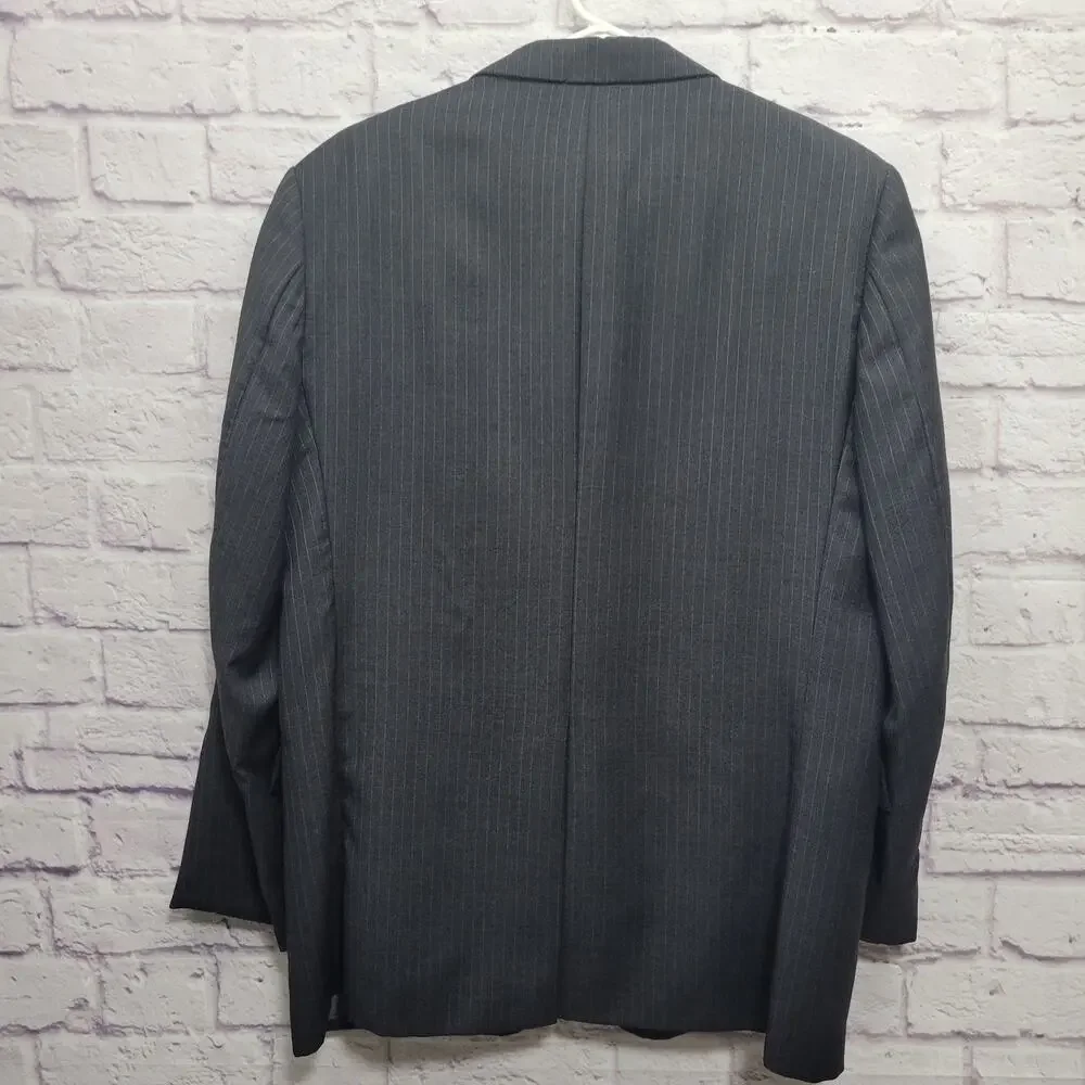 Brooks Brothers 1818 Regent Italy Men Blazer Jacket 42R 100% Wool Pinstripe Gray